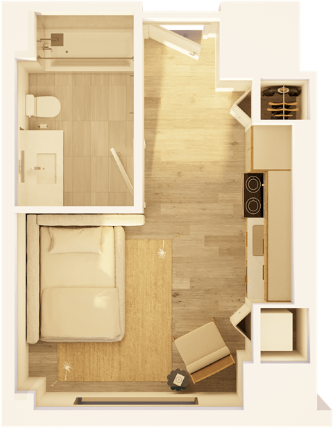 Floor plan for studio, 1 bath, 340 sqft